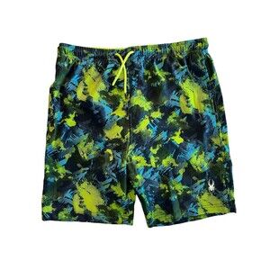Spyder Swim Surf Sand Lined Swim Trunks Sz XLarge (18-20) Green Blue Youth
